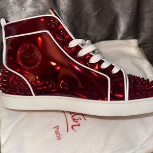 Red and White Spiked Christian Louboutin Sneakers